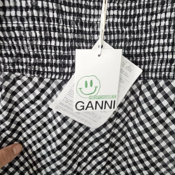 Ganni Searsucker Midi Dress Black White Plaid Check New With Tags Size 36 US 6 - Picture 8 of 10